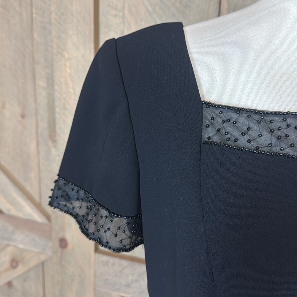 Talbots black sheath dress with mesh and bead detail at the neck and cuffs Sz 8 - Picture 6 of 13